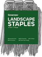 GROWNEER 8 Inch 50 Pack Landscape Staples Heavy Duty 11 Gauge Galvanized Steel Garden Stakes Securing Pegs for Securing Weed Fabric Landscape Fabric Netting Ground Sheets and Fleece