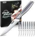 Huusk Serrated Steak Knives Set, 4.5" Japanese Stainless Steel Steak Knives Set of 8, Sharp Dishwasher Safe Dinner Knife for Kitchen Table with Gift Box