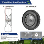 MaxAuto Wheelbarrow Tires 4.80 4.00-8 Flat-Free 4.80/4.00-8 Tire and Wheel w/Grease Fitting, 3" Centered Hub, 3/4" Bearings, 4.80 4.00-8 Tire for Hand Truck, Trolley, Garden Cart, Wagons, Gray
