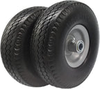 Flat Free 4.10/3.50-4 Tire with 3/4 & 5/8 Axle Bore, 3.5” Center Hub 10 inch Solid Tire Replacement for Hand Truck/Wagon/Garden Cart/Wheelbarrow/Dolly(Set of 2)