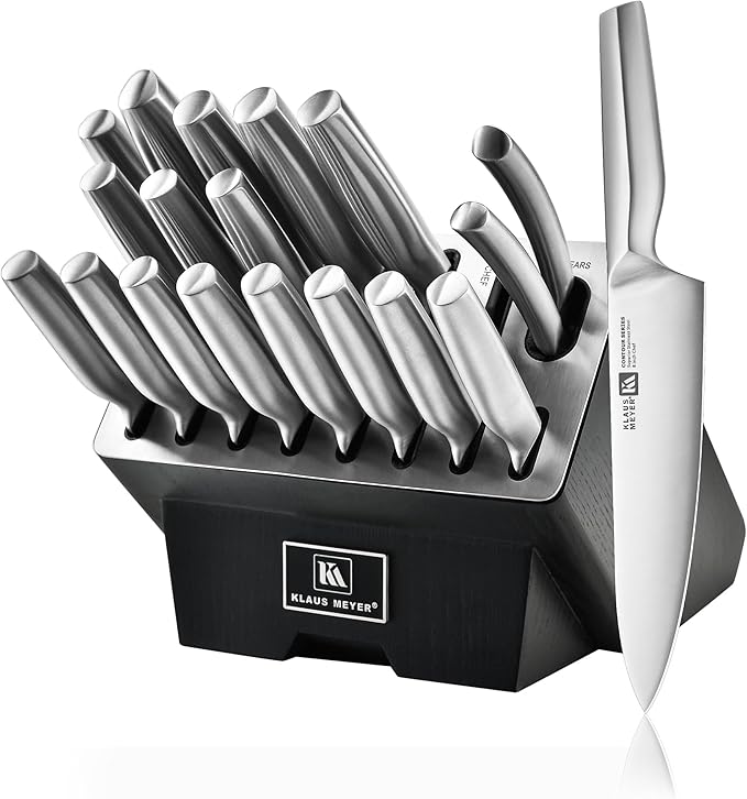 19 Piece Contour High Carbon Stainless Steel Kitchen Knife Set with Knife Sharpener Non-Slip Handles Knife Set with Block
