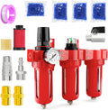 1/2" NPT 3 Stage Aluminium Air Drying System,Coalescing Filter, Particulate Filter, Desiccant Dryer and Air Regulator, Manual Drain, Mid Flow, For Plasma Cutter and Paint Spray