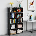 JIUYOTREE 6-Tiers Portable Bookshelf with Fabric Cloth at Back, 10 Cube Closet Storage Organizer Bookcase, Living Room,Study Room,Bedroom, Black