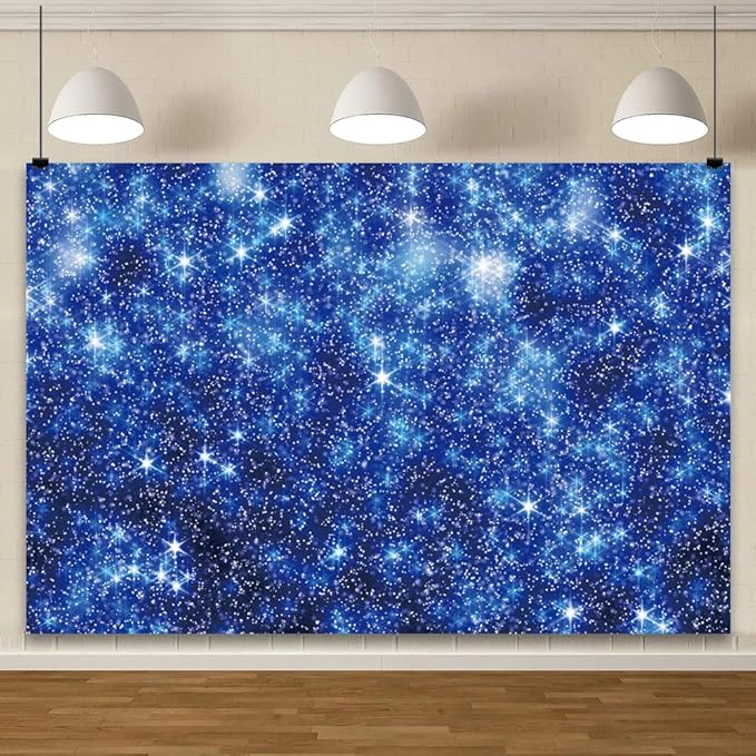 YongFoto Blue Glitter Backdrop 15x10ft Silver Light Spots Navy Blue Sequin Bokeh Photography Background Birthday Bridal Shower Wedding Photography Background Party Banner Decor Portraits Photoshoot
