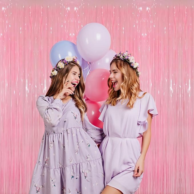 GOER 3.2 ft x 8.2 ft Metallic Tinsel Foil Fringe Curtains Party Photo Backdrop Party Streamers for Birthday,Graduation,New Year Eve Decorations Wedding Decor(1 Pack,Candy Pink)
