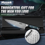 Huusk 8" Chef Knife, Stainless Japanese Kitchen Knife with Ergonomic Resin Handle & Sheath, Sharp Kitchen Knives Full Tang, Japanese High Carbon Steel Cooking Knifes, Father's Day Gifts for Dad