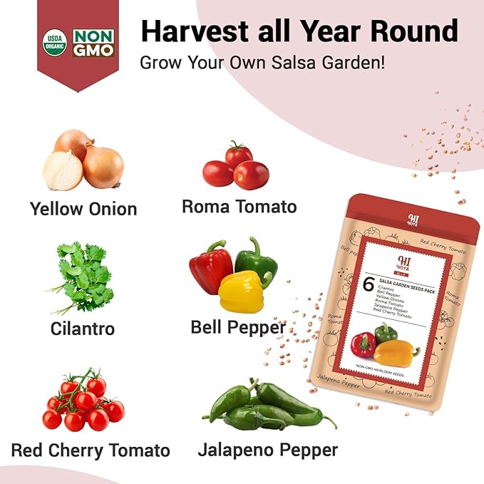 Salsa Garden Seed Pods for All Hydroponics Growing System, 8 Pods with 600+ Seeds of Cherry Tomato, Bell Pepper, Onion, Cilantro, Jalapeno Pepper and Roma Tomato