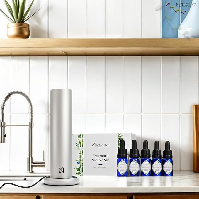 Dynamo Essential Oil Diffuser for Home with Fragrance Sample, App & Manual Control, Cold-Air Scent Diffusers for Home,Large Room, Hotel Scent Diffuser 1000sq. ft. Silver, Aroma Diffusers