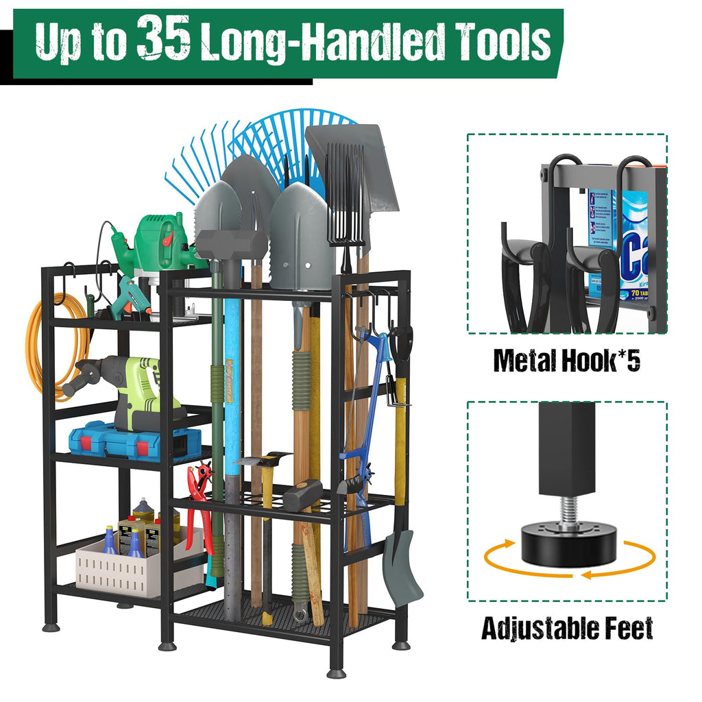 keomaisyto Garden Tool Organizer with Large Hooks, Garage Storage Rack