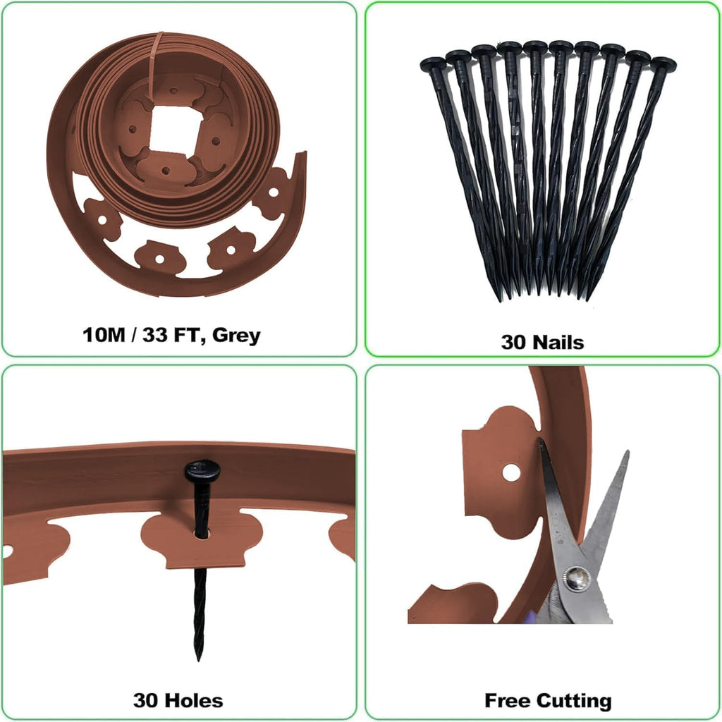 Garden Edging,33ft Landscape Edging Garden Borders Edging【2INCH Hight】 Paver Edging Include 30 Stakes, Flexible Lawn Edging Border for Yard, Lawn, Gardens(Brown)