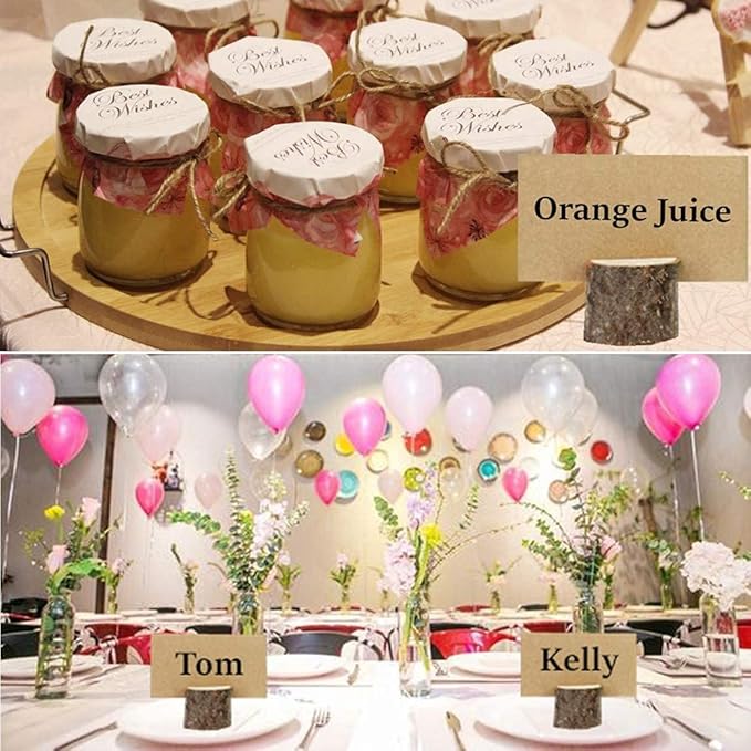 10Pcs Wood Place Card Holder Rustic Wood Table Numbers Holder with 20Pcs Kraft Table Place Cards Party Wedding Table Name Card Holder Memo Note Card