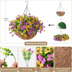 ZFProcess Artificial Faux Hanging Plants Flowers Basket for Spring Outdoor Decoration, Fake Silk Daisy in Planter Realistic UV Resistant Look Real for Porch Home Patio Balcony Yard(Purple Yellow)