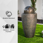 XBrand 26" Modern Sphere Water Fountain with LED Light – Indoor Outdoor Stone Texture Floor Fountain, Zen Bubbling Ball Water Feature for Garden Patio Porch - Bronze