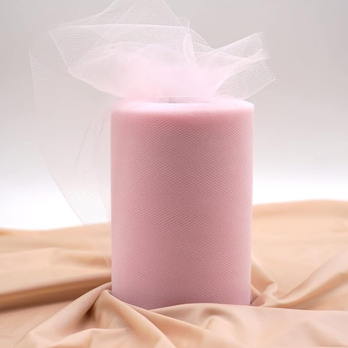 Light Pink Tulle Fabric Roll 6 Inch X 300 FT (100 Yards) Matte Tulle Ribbon Netting Mesh Spool for DIY Tutu Skirt Wedding Bow Gift Wrapping Baby Shower Christmas Party Halloween Decorations