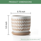 Ceramic Flower Pots Indoor-Outdoor: 5.75 Inch Planters with Drainage Holes & Saucer - Modern Decorative Plant Pots Ceramic for Home Gardeners (Wave)