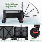 Timber Ridge Outdoor Collapsible Wagon with Brakes Utility Folding Cart Heavy Duty All Terrain Wheels for Shopping Camping Garden with Side Bag and Cup Holders, Grey