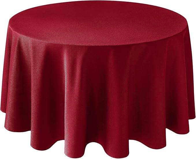 Biscaynebay Textured Fabric Round Christmas Table Cloths 108", Red Water Resistant Folding Table Covers for Dining, Kitchen, Wedding and Parties etc. Machine Washable