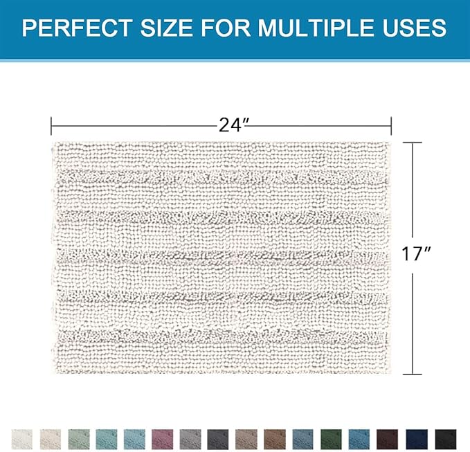 H.VERSAILTEX Bathroom Rugs Bath Rugs for Bathroom Non Slip Bath Mats Extra Thick Chenille Striped Rug 17" x 24" Absorbent Soft Shaggy Washable Dry Fast Bath Mats for Bath Room Floor - Ivory