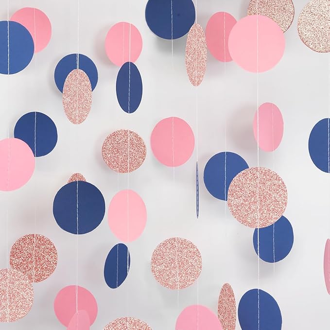 Rose-Gold Navy-Blue Pink Party Decorations – 52ft Paper Garland Gender Reveal Bridal Baby Shower Decoration Birthday Engagement Bachelorette Wedding Hanging Decor HongTongTong