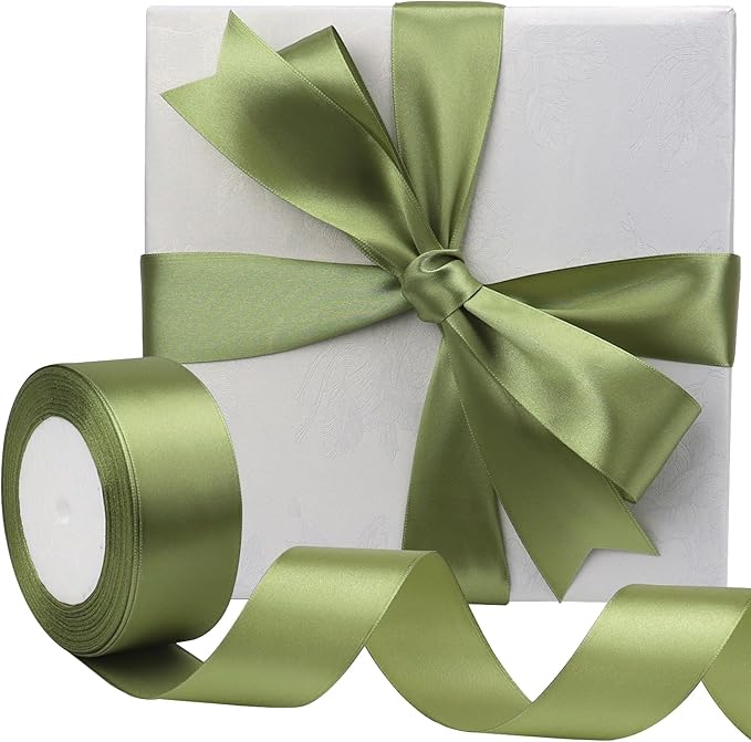 Olive Green Solid Satin Ribbon 1-1/2 Inch 25 Yards Solid Polyester Fabric Ribbon for Gift Wrapping Wedding Christmas Baby Shower Birthday Party Decoration Handmade Immortal Flower Craft