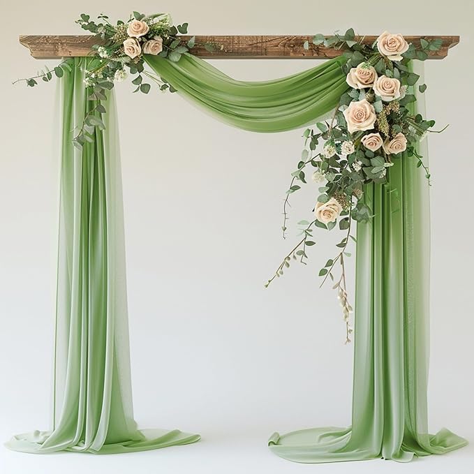 Wokceer Wedding Arch Draping 28.7" x 20FT Sage Green Sheer Fabric Backdrop for Ceremony, Birthday Party, Bridal Shower Decoration
