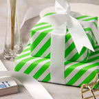 WRAPAHOLIC Reversible Wrapping Paper - Mini Roll - 17 Inch x 33 Feet - Green and Stripes Design for Birthday, Holiday, Wedding, Baby Shower