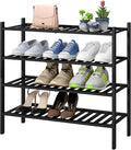 4-Tier Black Bamboo Shoe Rack for Entryway, Stackable | Foldable | Natural, Shoe Organizer for Hallway Closet, Free Standing Shoe Racks for Indoor Outdoor