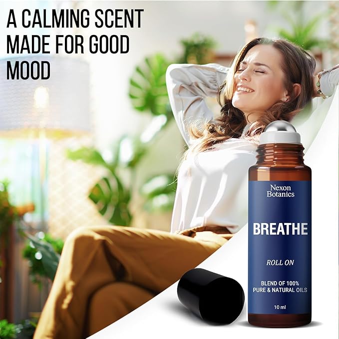 Breathe Essential Oil Roll-On Blend 10 ml - Pure Eucalyptus, Peppermint & Rosemary Oils Roller for Clear Breathing & Respiratory Support - Nexon Botanics
