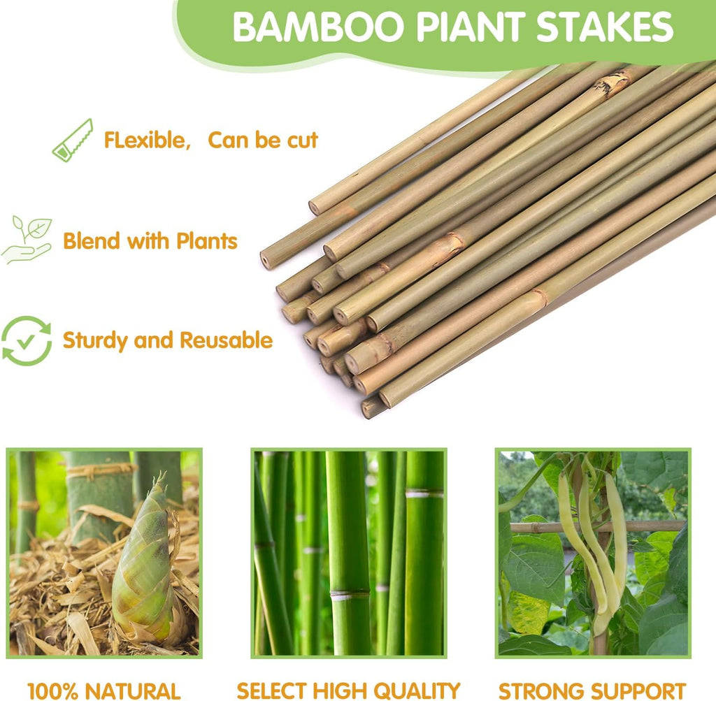 Plant Stakes,4FT Longer Sturdy Natural Bamboo Garden Stakes,GAGINANG 25Pcs Bamboo Sticks Trellis Support for Tomato, Vegetables Beans Trees Climbing Plants