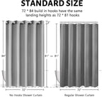 Furlinic No Hook Extra Long Shower Curtain 84 Length,Polyester Fabric Bathroom Curtains with 10 Plastic Split Grommets,Modern Hotel Style Waterproof Dark Grey Shower Curtains,Washable 72x84 Inch
