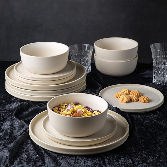 AmorArc Stoneware Dinnerware Sets for 8,Reactive Ceramic Plates and Bowls Set,Highly Chip and Crack Resistant | Dishwasher & Microwave Safe | Round Dishes Set Service for 8 (24pc)