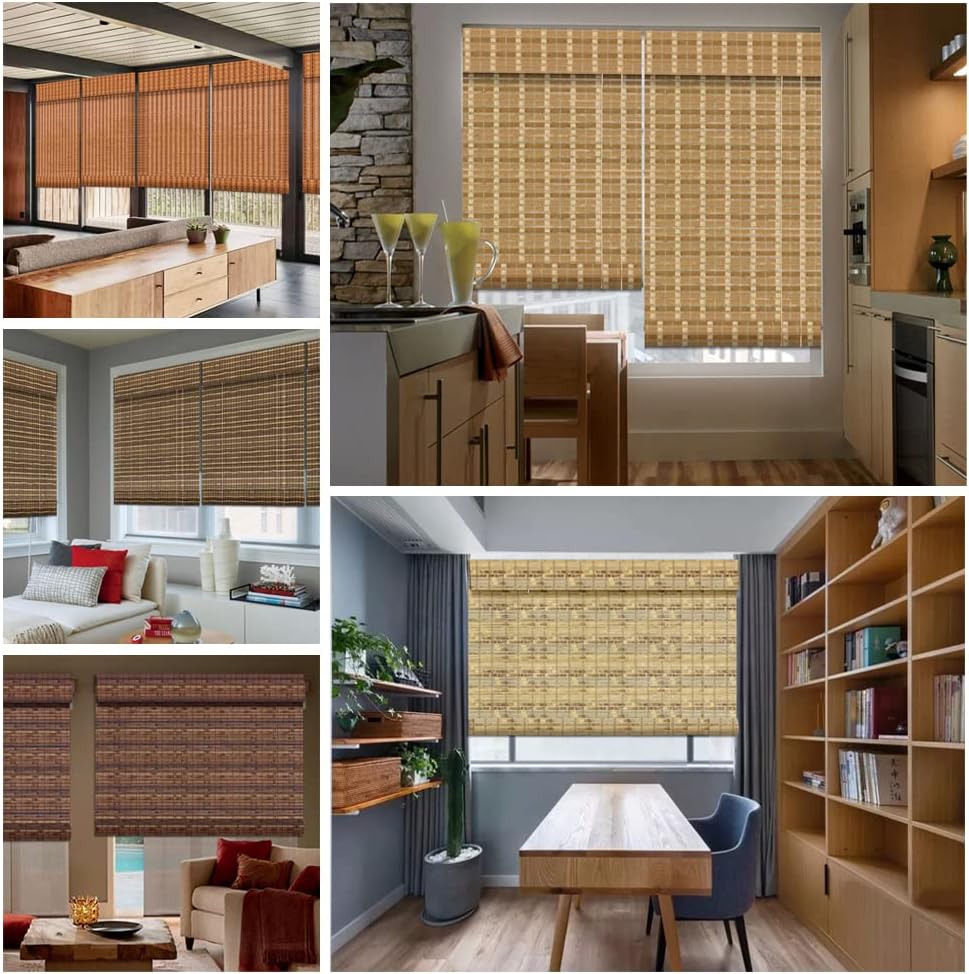 LETAU Cordless Wood Window Roller Shades, Bamboo Light Filtering Window Blinds for Outdoor Garden, Patio, Porch, Arbor, Pattern 11