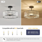 Crystal Black Ceiling Light, Modern Semi Flush Mount Ceiling Lighting Fixture, Round Hallway Lighting Fixtures Chandelier for Kitchen Entryway Bedroom Dining Room, 3-Light, 15.7 Inch