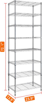REGILLER 8-Wire Shelving Metal Storage Rack Adjustable Shelves,Standing Storage Shelf Units for Laundry Bathroom Kitchen Pantry Closet(Silver,13.9" D x 23.9" W x 72.1" H)