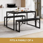 Gizoon 45.5" Dining Table Set for 4 with 2 Benches, Kitchen Table Set with Metal Frame & MDF Board, Space-Saving Dinette for Kitchen, Dining Room -Black
