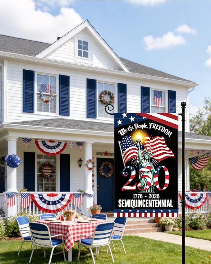 250 Years America Garden Flag, 250th Anniversary USA Patriotic 4th of July Double-Sided Waterproof Banner with Freedom Yard Sign, We The People, 1776-2026 Commemorative, 12 x 18 Inch