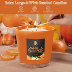 Vanilla Pumpkin Candle, Fall Scented Candle, Large 30oz Natural Soy Candles, 4-Wick 80 Hour Burn Time, Autumn Fragrance Candles Gifts for Home Decor