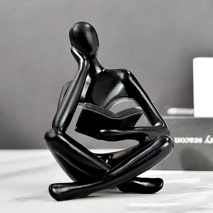 Gold Reading Women Statue, Thinker Sculptures, Abstract Art Ornament, Modern Aesthetic Figurine Decoration, Suitable for Home Living Room Bedroom Office Shelf Table Desk Bookshelf Decor (Black Left)