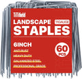 Landscape Staples 6 Inch 60 Pack 11 Gauge, Garden Staples Galvanized Landscape Pins Anti-Rust Landscape Fabric Stakes for Securing Irrigation Tubing, Fence, Weed Barrier, Ground Cover