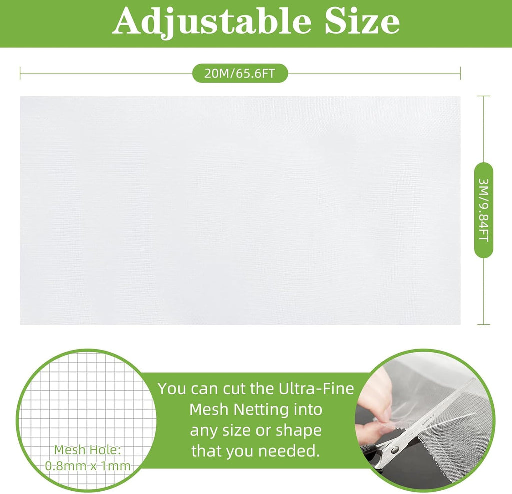 10 x 65FT Garden Mesh Netting, Ultra Fine Mesh Protection Netting Plant Covers Greenhouse Row Cover Raised Bed Screen Barrier Net for Vegetable Fruits Flowers Trees Crops, White
