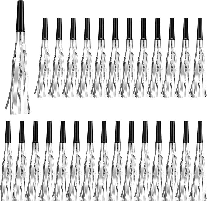 200 Pcs Party Blowers Noise Makers Party Horns Blowout Clappers Noisemakers for Halloween Christmas Birthday Sporting Party New Year's Eve Party Supplies 2025(Black Silver)