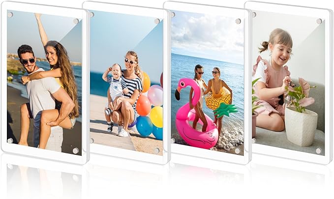 DomeStar 4 x 6 Magnet Picture Frames for Fridge 4 Pack, Acrylic Fridge Magnetic Frames for Photo Postcard Office Home Decor