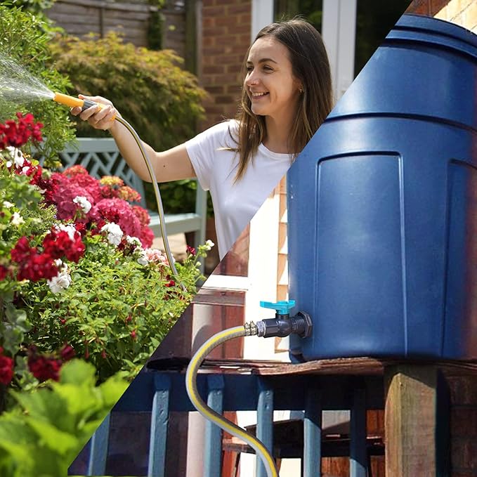 Rain Barrel Spigot PVC Faucet Kit Water Diverter Kit with Bulkhead Fitting, Ball Valve, Garden Hose Barb(25mm) Adapter, Pipe Clamps, Thread Tape, Hole Saw(for 25mm ID Hose)
