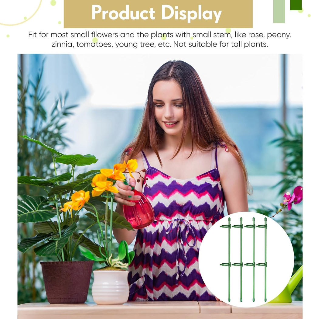 meekoo 60 Pcs Adjustable Garden Plant Support Stakes Single Stem Plant Cage Support Rings with Clips and Connect Pipe for Orchid Rose Tomato, 12 Inch (Green)