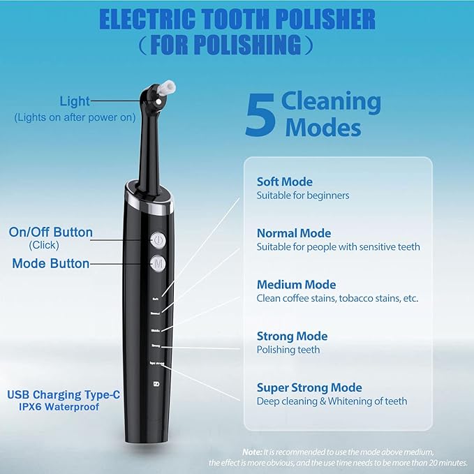 Dental Tools, Electric Tooth Polisher & Manual Teeth Cleaning Kit for Cleaning and Polishing of Tooth, All in One for Total Tooth Care, Removing Stains and Tartar & Brighten and Polish Teeth