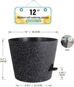 12 inch Large Self Watering Pots, Plant Pots with Mesh Drainage Holes for Indoor Outdoor Plants, Plastic Planters with Deep Reservoir for Garden House Flower Plants, Speckled Black