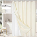 3 in 1 Extra Long Cream Shower Curtain Set-72 W x 84 H, Ivory Waffle and PEVA Liner Set with 12 Stainless Steel Hooks, Waterproof Fabric for Bathroom