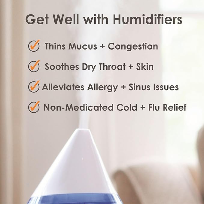 Crane Ultra-Quiet 3-in-1 Humidifier, Essential Oil Aroma Diffuser & Soothing Sleep Light - Compact 1.2 Gallon Capacity with Adjustable Night Light & Fragrance Tray - Ideal for Bedroom and Office