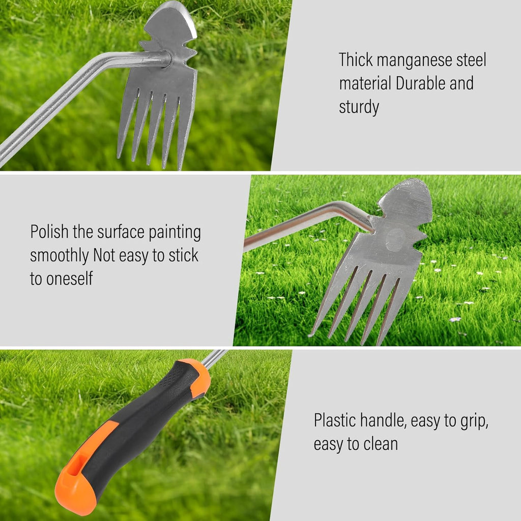 Weed Removal Tool, 2025 New Garden Weeding Tools Manganese Steel Hand Weeder Tool with Handle, 5 Teethes Dual Purpose Manual Weeders Tool Weed Pulling Tool for Garden (Rubber Handle)
