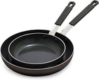 GreenPan x Bobby Flay 2 Piece- 8” and 10” Nonstick Frying Pan Skillet Set, PFAS-Free Diamond Ceramic, Induction Suitable, Stay-Cool Silicone Handle, Easy Clean Dishwasher & Oven Safe, Black